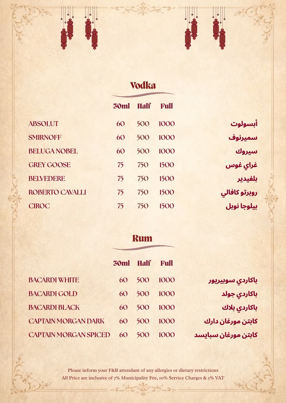 Menu, page 5 of 27